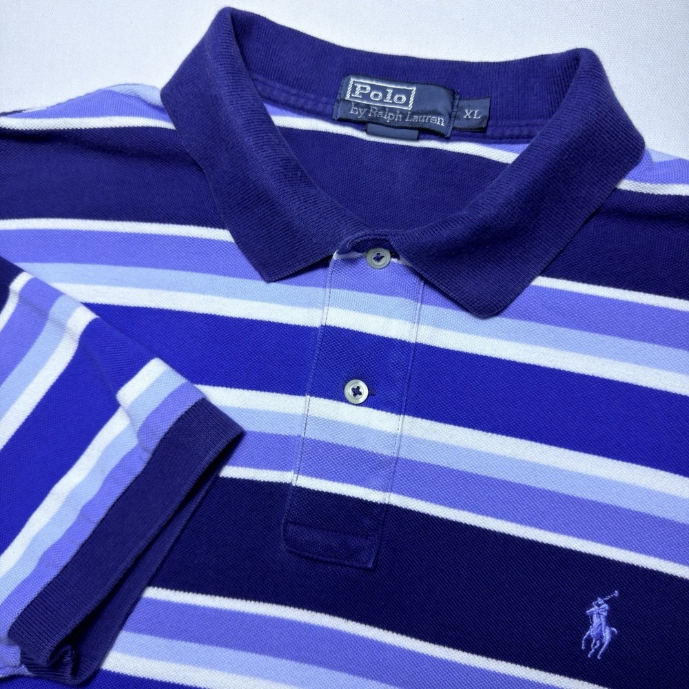 Polo Ralph Lauren XL Blue Striped Short Sleeve Pony Golf Preppy Men's Shirt